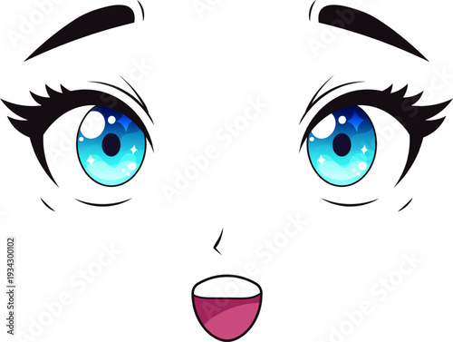Bright anime eyes expressing surprise and amazement