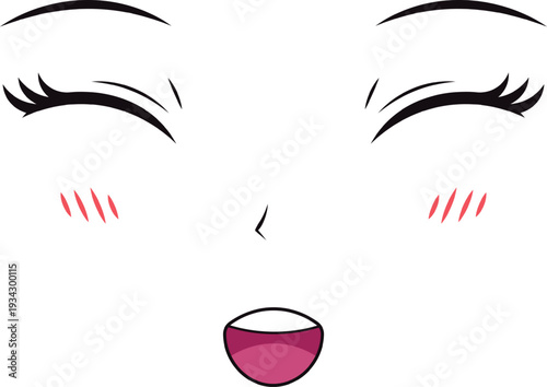 Anime girl face blushing with a happy expression