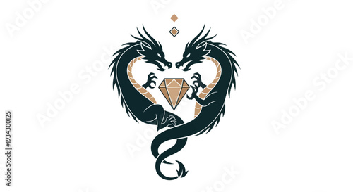 Two dragons and diamond design vector illustration isolated on white
