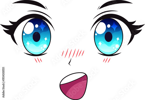 Anime comic character face expressing excitement and surprise