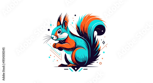 Vibrant illustration of a stylized squirrel with dynamic lines and bold colors
