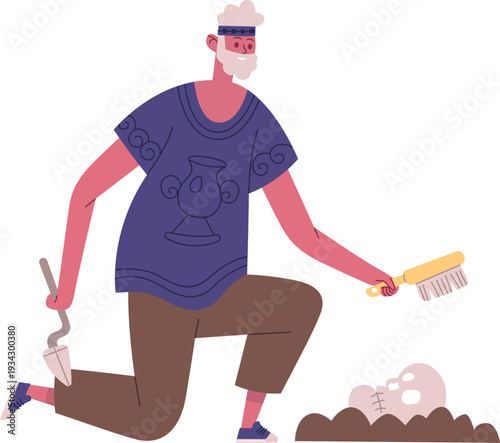 Senior man discovering ancient skull during excavation