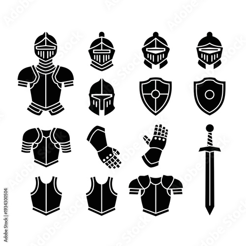Medieval armor and weapon icons