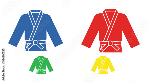 Comparison of two traditional martial arts uniforms with their corresponding pants.