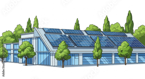 Modern Building with Solar Panels.