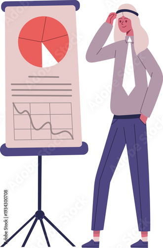 Arab businessman analyzing declining market data presentation