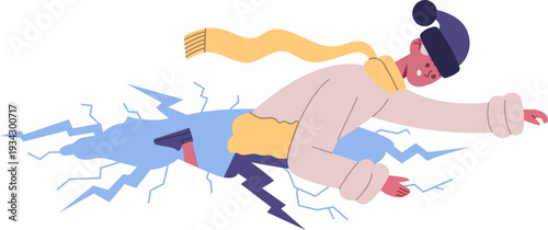 Person falling through cracking thin ice danger