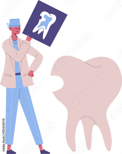 Dentist examining tooth X ray showing cavity problem