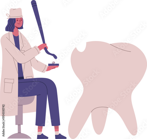 Dentist filling a tooth with dental material