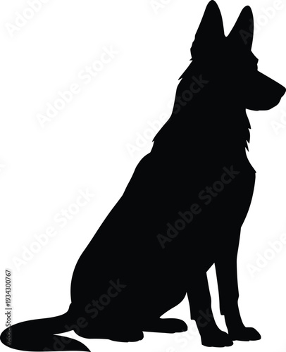 German Shepherd sitting silhouette SVG with subtle fur detail, dog breed side profile outline for Cricut cut file, vinyl decal, pet lover gift and printable art
