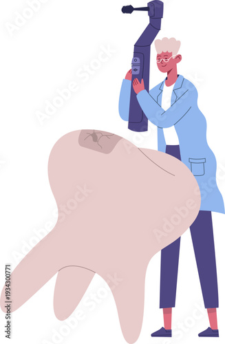 Dentist examining tooth with decay for treatment