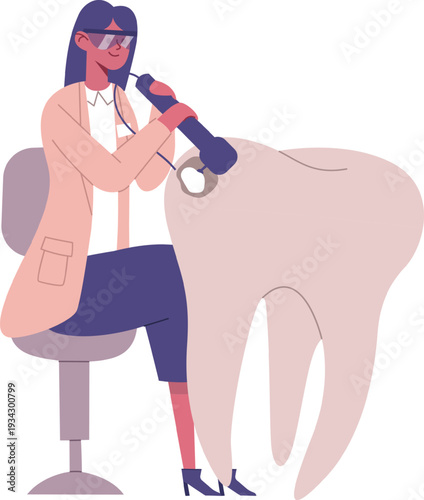 Dentist treating tooth cavity with dental drill