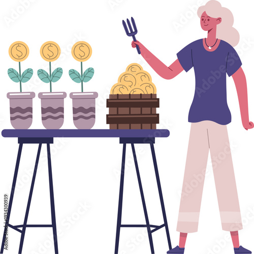Woman cultivating financial investment and wealth growth