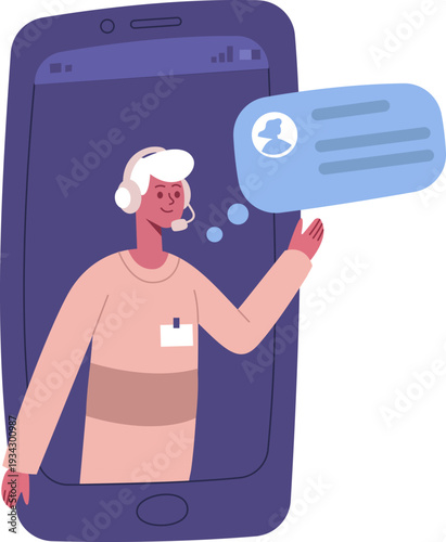 Customer service person offering online support on smartphone