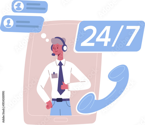 Man providing 247 online customer support service