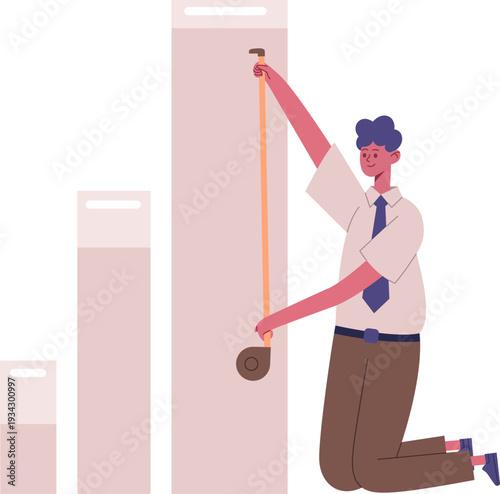 Businessman measuring bar chart showing progress and growth