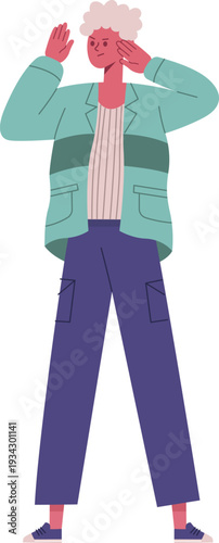 Young person covering ears ignoring loud noise