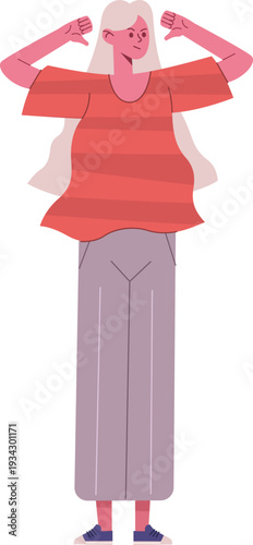 Woman showing thumbs down gesture expressing disapproval