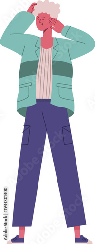 Person feeling stress covering ears from loud noise