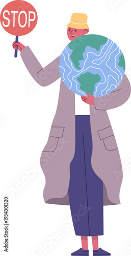 Person holding stop sign protecting Earth from climate change