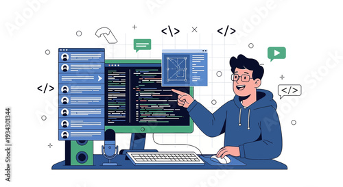 Programmer Coding on Computer, Web Development and Software Engineering Concept
