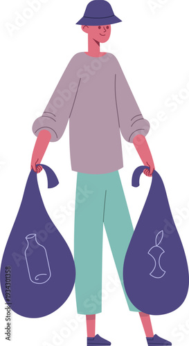 Person holding waste bags for responsible recycling