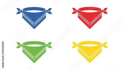 Four colorful bandanas displayed with distinct patterns and bows