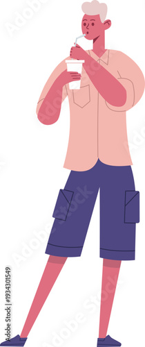 Young man drinking refreshing beverage from cup