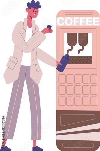 Young man getting coffee from vending machine