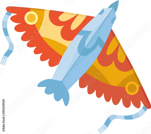 Colorful flying fish kite with streamers enjoying wind