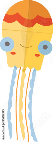Cute smiling cartoon jellyfish flat vector illustration