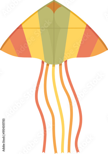 Colorful kite with flowing ribbons on white background