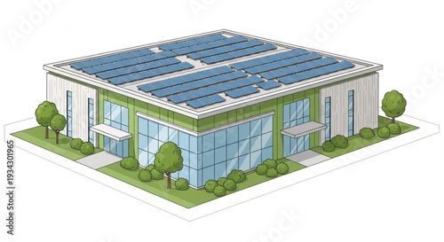 Modern Building with Solar Panels.