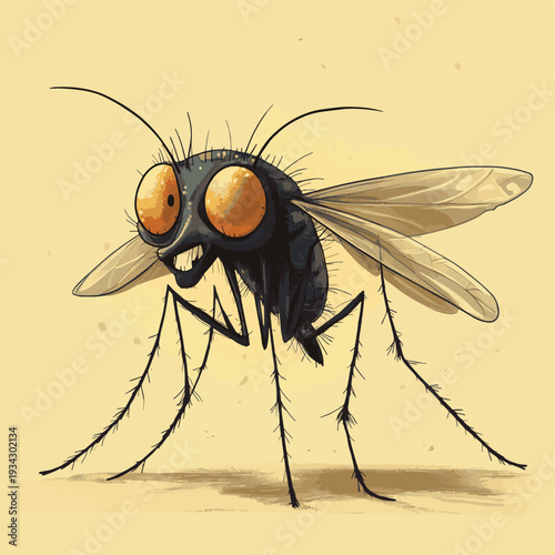 Close-Up of an Animated Mosquito with Humorous Expressions in Digital Art , vector style simple color