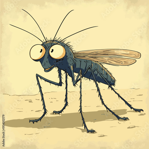 Close-Up of an Animated Mosquito with Humorous Expressions in Digital Art , vector style simple color