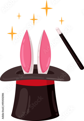 Rabbit ears appearing from magic hat with wand