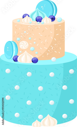 Two tier celebration cake with macarons and sprinkles