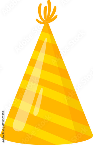 Yellow striped party hat celebrating birthday occasion