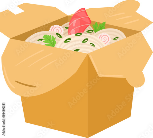 Japanese ramen noodles in a takeout box