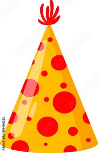 Yellow party hat with red dots providing a fun mood