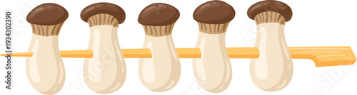 King oyster mushrooms on wooden skewer preparing for grilling