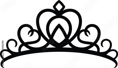 Princess tiara icon silhouette, royal crown symbol, luxury jewelry design, elegant ornament concept, black decorative vector illustration isolated on white