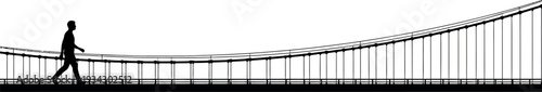 Sports silhouette of a person walking on a suspension bridge