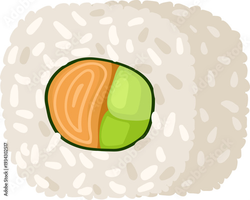 Sushi roll serving salmon and avocado illustration