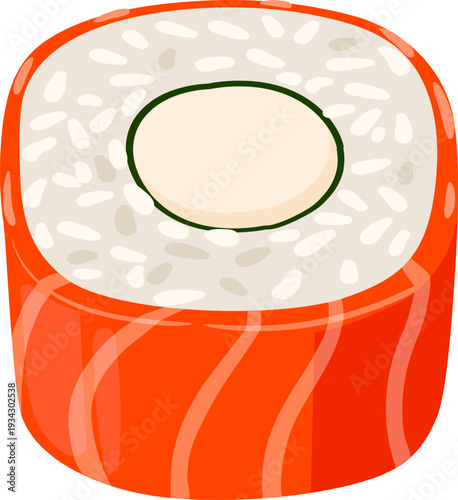 Sushi maki roll with salmon and creamy filling