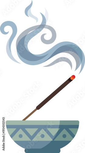 Incense Stick Burning in Ceramic Holder