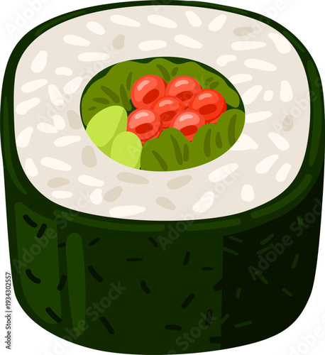 Sushi maki roll illustration with fish roe