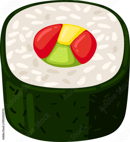 Sushi maki roll showing colorful ingredients