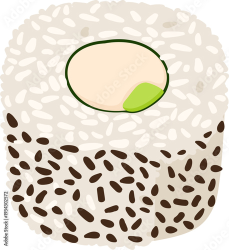 Uramaki sushi rice roll with sesame seeds