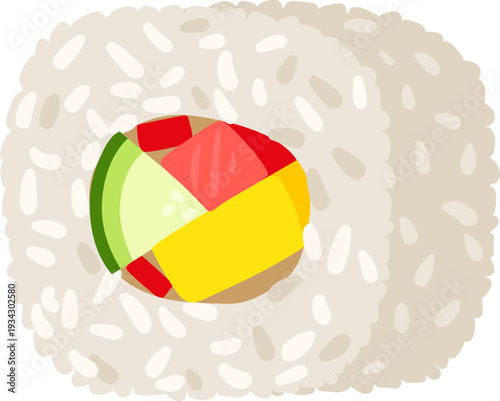 Single maki sushi roll with colorful filling